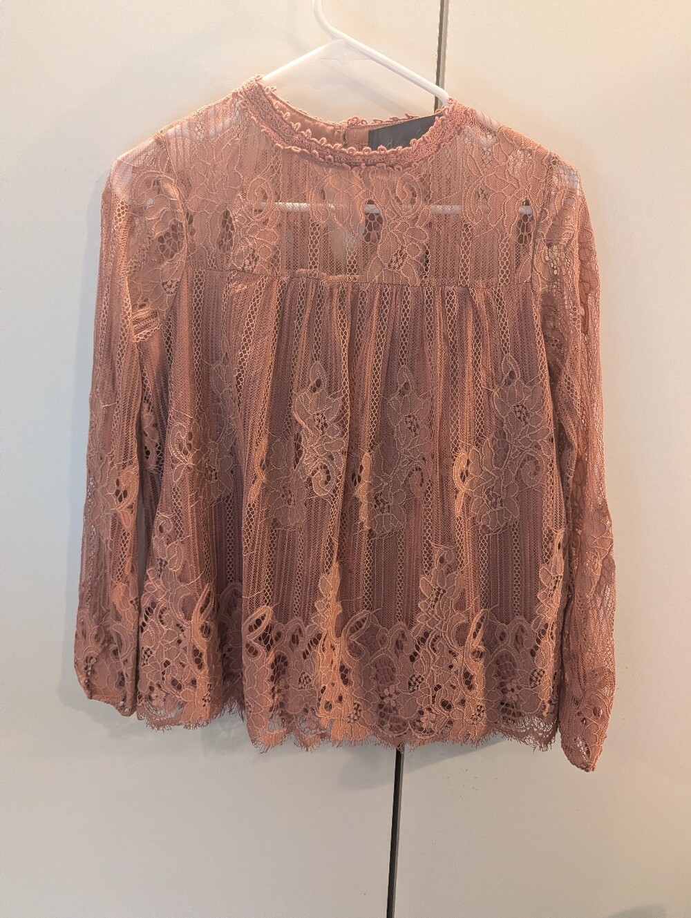 Blue Rain Woman's XS Lace Long-Sleeve Blouse in Dusty Rose